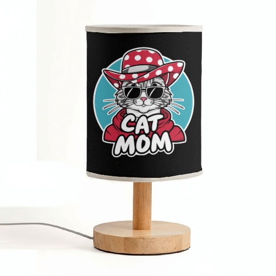 Cat Mom Funny cat with sunglasses, hat and clothes Fabric Lamps