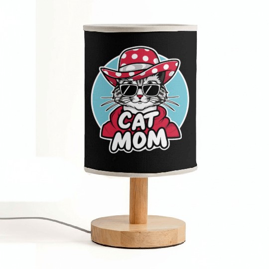Cat Mom Funny cat with sunglasses, hat and clothes Fabric Lamps