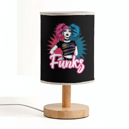 Funky girl with pink and blue hair retro style Fabric Lamps