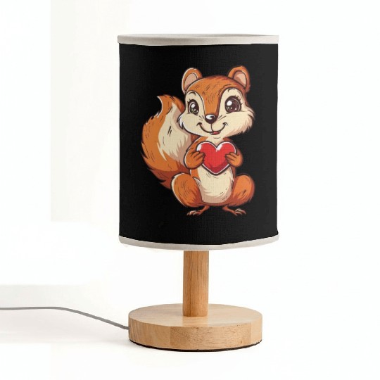 Adorable Squirrel with Red Heart Illustration Fabric Lamps