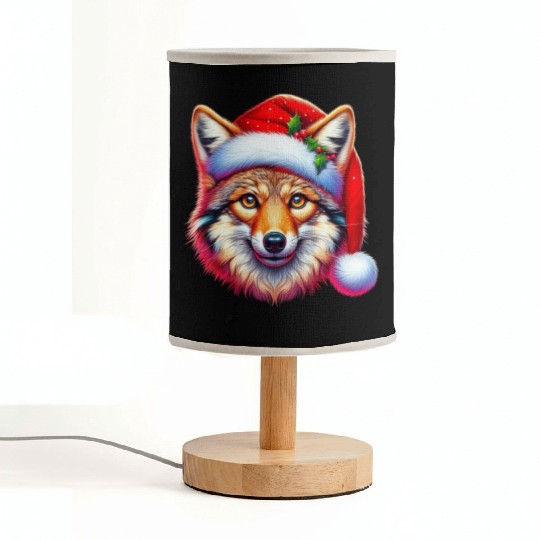Christmas Coyote Art Red Santa hat Animal Lovers Fabric Lamps