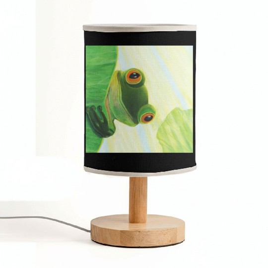 Cute Green Frog Peeping out From Behind Lily Pad Fabric Lamps