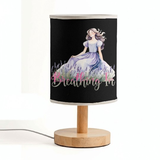 Girl in Lavender Dress Relaxing in Flower Field Fabric Lamps