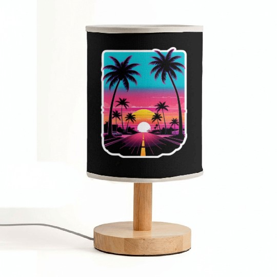 Lonely Road to Miami Sunset Vaporwave 80s Fabric Lamps