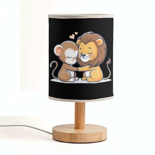 Cuddling Monkey And Lion In Love Fabric Lamps