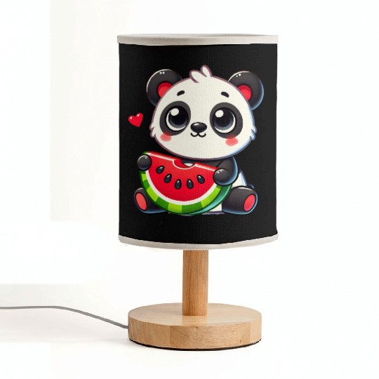 The cute panda enjoys a piece of watermelon Fabric Lamps
