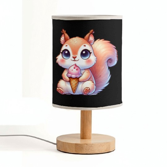 The cute squirrel is enjoying a colorful ice cream Fabric Lamps