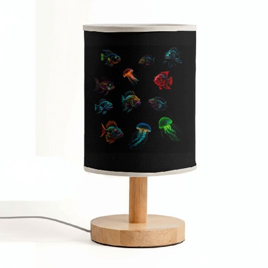 Deep Sea Fishes Bass And Jellyfish Fabric Lamps