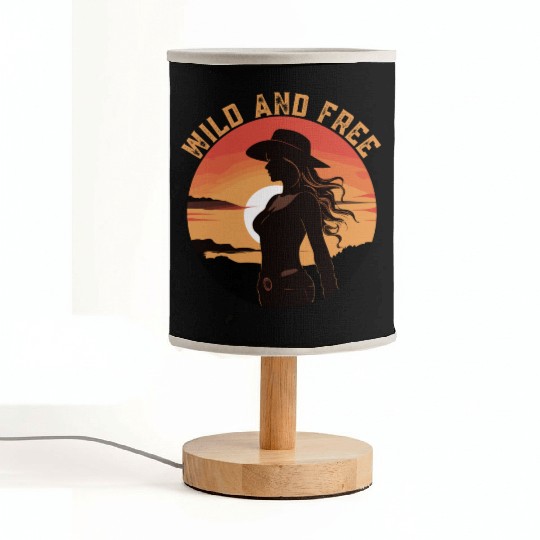 Wild and Free Cowgirl Retro Sunset Fabric Lamps