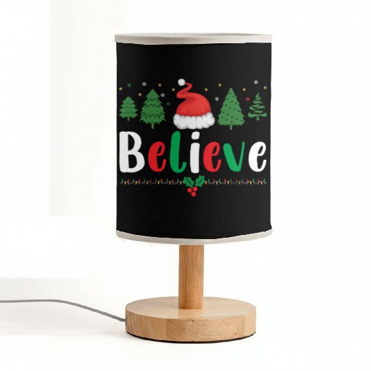 Merry Christmas Believe Santa Claus Hat Xmas Tree Fabric Lamps