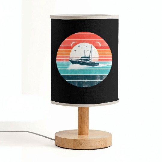 Sunset Yacht Adventure Retro Design Fabric Lamps