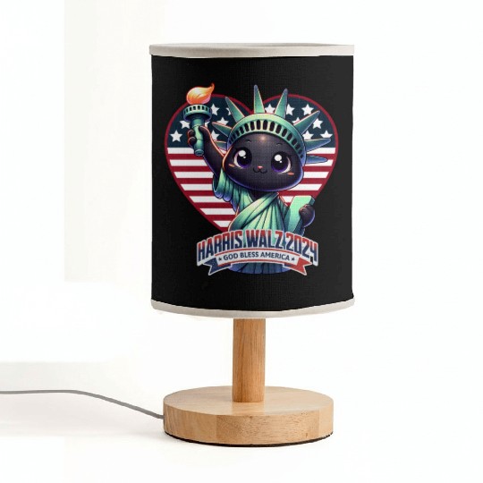 Cute Cat as Statue of Liberty with Harris Walz Fabric Lamps