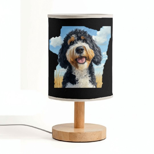 Bernedoodle Field Nature Bernedoodle Watercolor Fabric Lamps