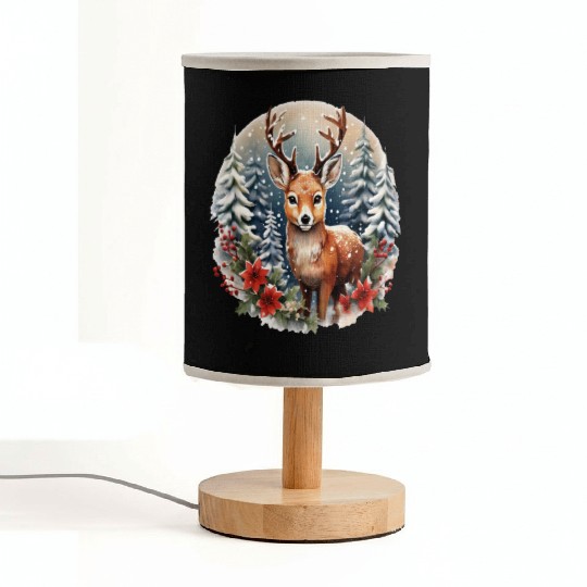Christmas Deer with Poinsettia and Snow Fabric Lamps