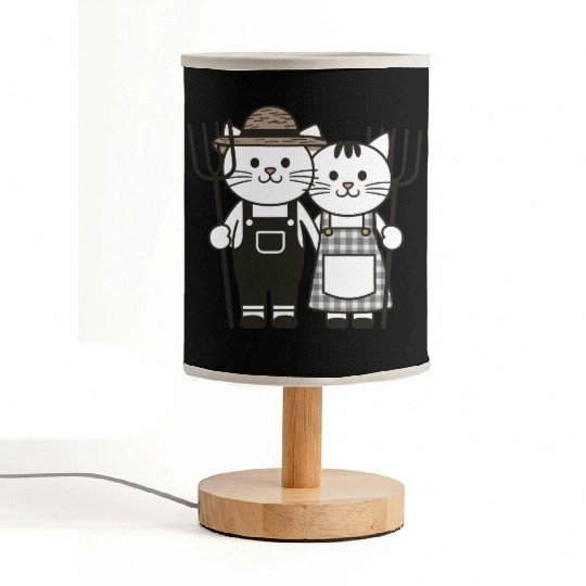 Farmer Cats Wearing Overalls and Gingham Dress Fabric Lamps