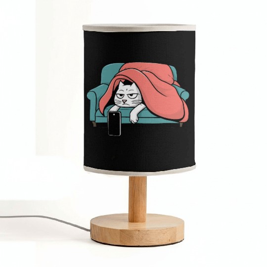 Bored Cat on Couch With Smart Phone Fabric Lamps
