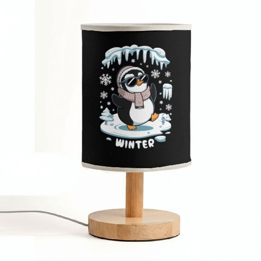 Cute Winter Penguin with Sunglasses and Scarf Fabric Lamps