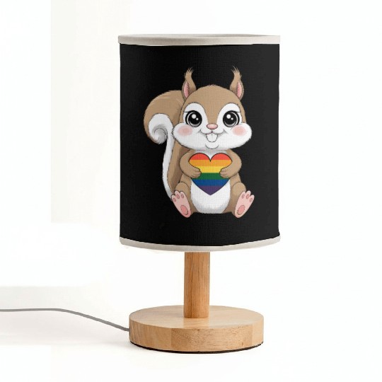 Cute Squirrel Holding Rainbow Heart LGTBQ Love Fabric Lamps