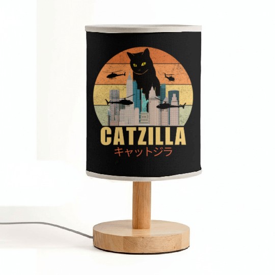 Retro Vintage Catzilla Japanese Cute Cat Lover Fabric Lamps
