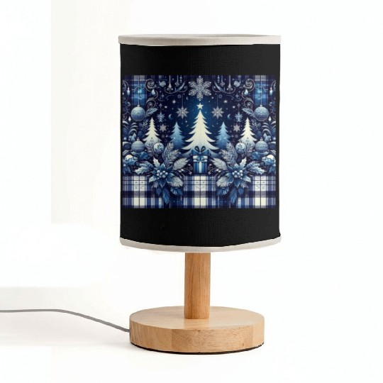 blue and white flannel christmas trees holiday Fabric Lamps