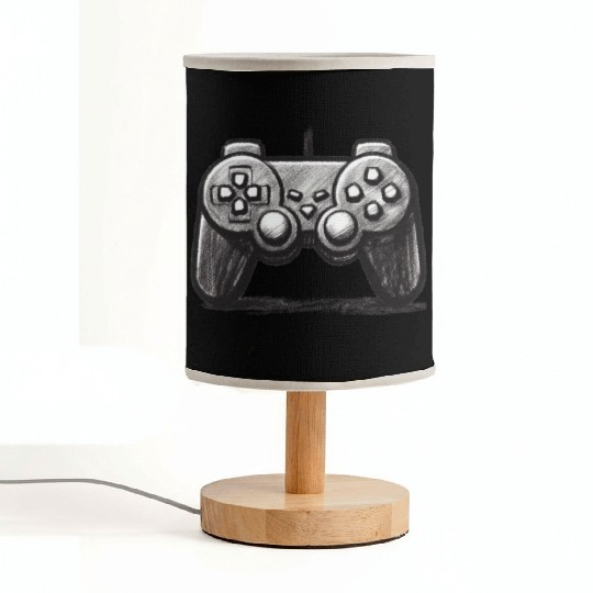 Gamer Controller Cartoon Charcoal Gaming Art 3 Fabric Lamps