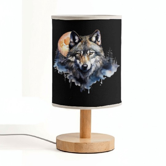 Wolf Portrait Under Full Moon Design Fabric Lamps