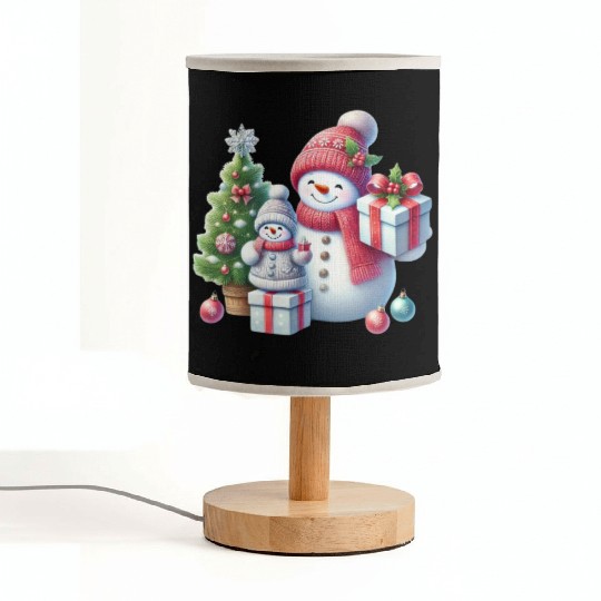 Snowman Family Christmas Joy with Gifts and Tree Fabric Lamps