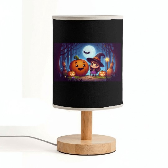 Halloween Witch and Jack-o'-Lantern Scene Fabric Lamps
