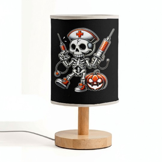 Skeleton Nurse with Medical Syringes Halloween Fabric Lamps