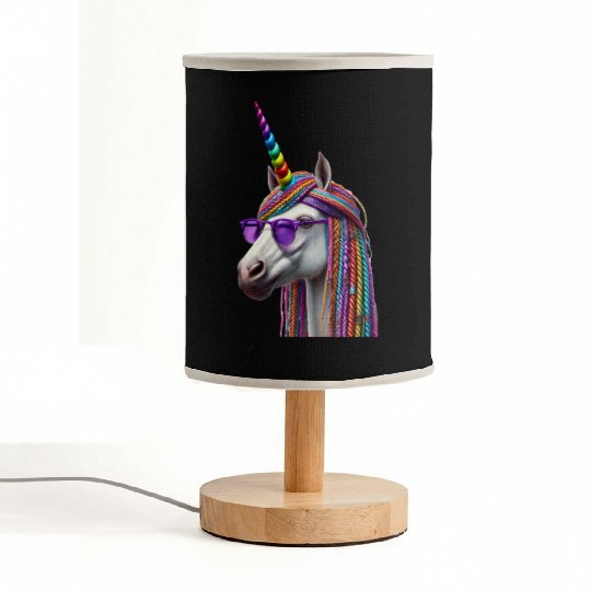 Rainbow Unicorn with Braids and Sunglasses Swag Fabric Lamps