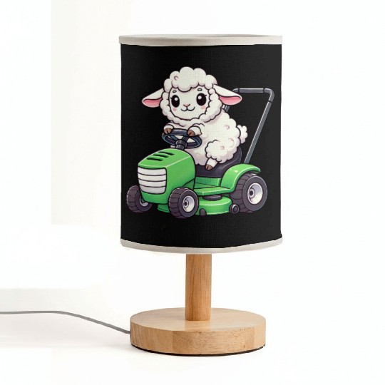 Funny sheep lawn mower farmer lamb grass Fabric Lamps