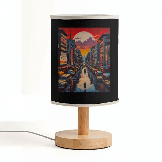 Twilight Reflections in Neon City Fabric Lamps