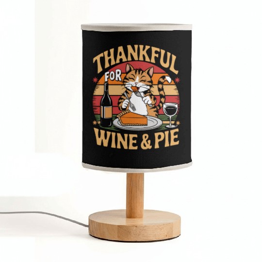 Happy Cat Feasting on Wine and Pie - Thanksgiving Fabric Lamps