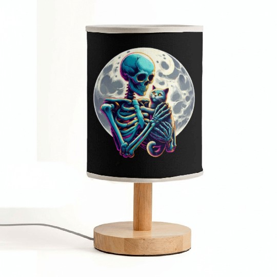 Skeleton Cute Cat Skull Kitty Halloween Fabric Lamps