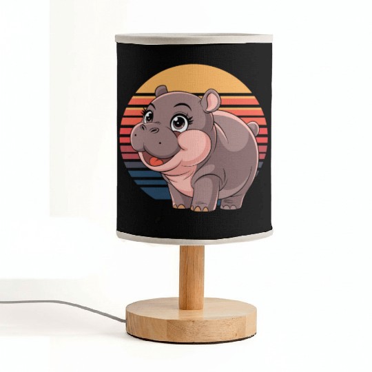 Adorable Moo Deng Hippo Sunset Vibes Fabric Lamps