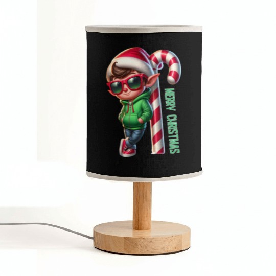 Merry Christmas Cool Elf with Candy Cane Vibes Fabric Lamps