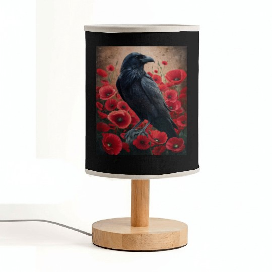 Raven Red Poppies Gothic Nature Art natural Fabric Lamps