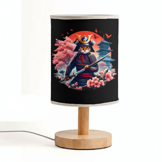 Samurai Cat Graphic Warrior Vintage Japanese Anime Fabric Lamps
