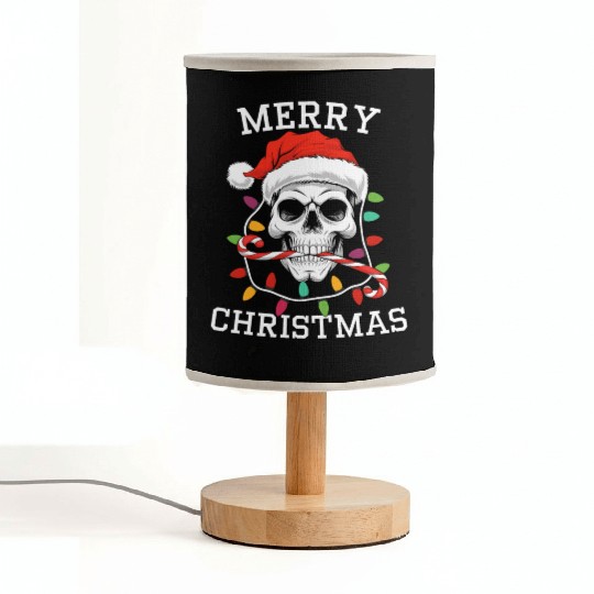 Merry Christmas Skull Skeleton with Santa Hat Xmas Fabric Lamps