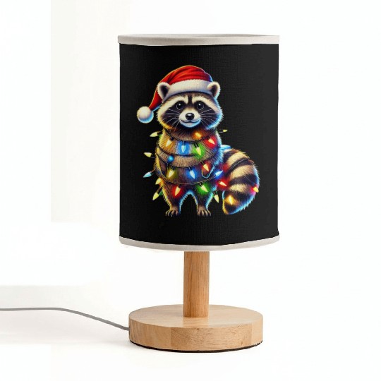 Festive Raccoon with Christmas Lights Fabric Lamps