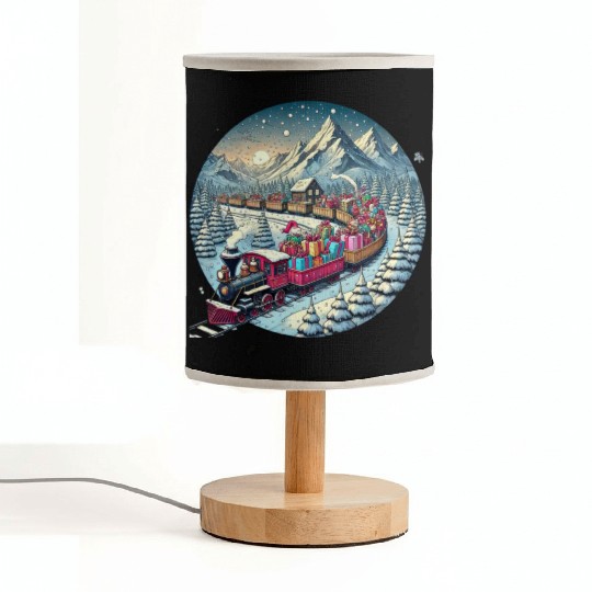 Christmas Train of Gifts through Snowy Peaks Fabric Lamps