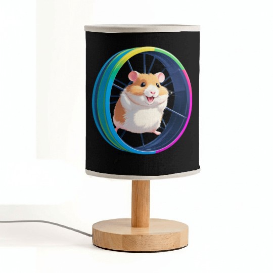 Happy Hamster on Exercise Wheel Fabric Lamps