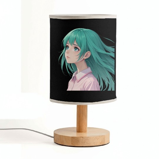 Teal Tresses: A Vision of Anime Serenity and Wonde Fabric Lamps