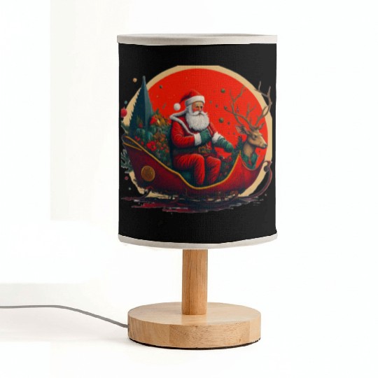 Santa Claus Riding Sleigh , Vintage Santa and Rein Fabric Lamps
