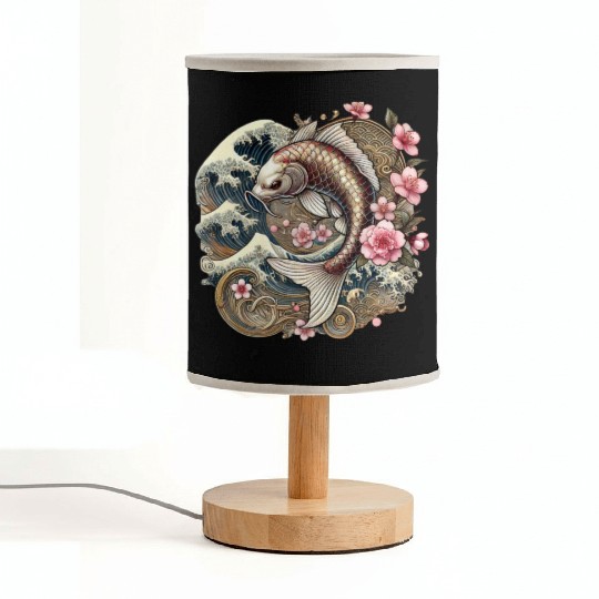 Elegant Koi Fish and Cherry Blossom Design Fabric Lamps