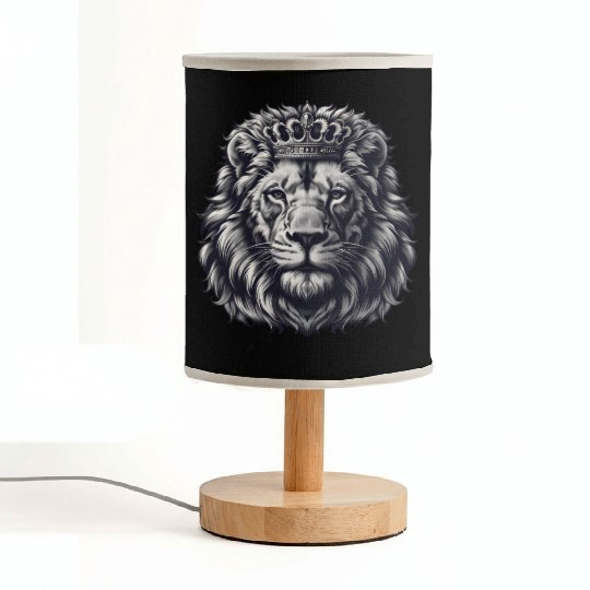 Royal Lion Face with Crown Black and Grey Fabric Lamps