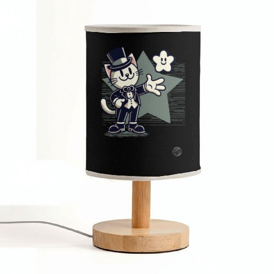Happy Retro Cartoon Cat in Tuxedo with Star Fabric Lamps