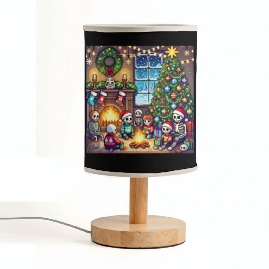 pixel skeleton family celebrating Christmas Eve Fabric Lamps