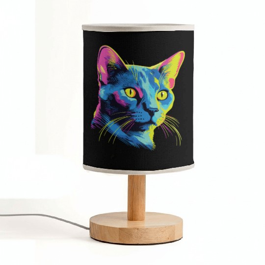 Cat Watercolor Colorful Russian Blue Fabric Lamps
