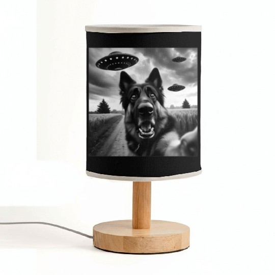 German Shepherd Funny GSP Selfie with UFOs Weird A Fabric Lamps